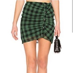 Revolve X By the Way Asymmetrical Green Plaid Button Down Mini Skirt